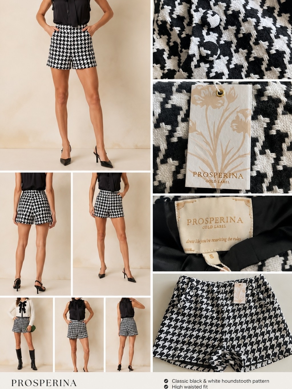 Prosperina NWT Black & White Houndstooth High-Waist Skort